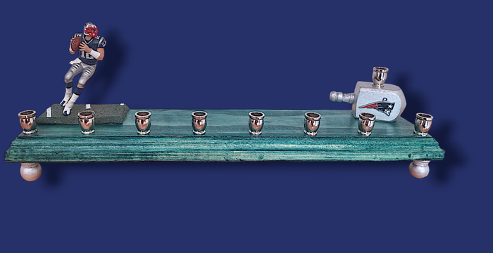 Tom Brady Menorah — Patriots number 12 collector figure on wood base | Judaica Square Lakewood