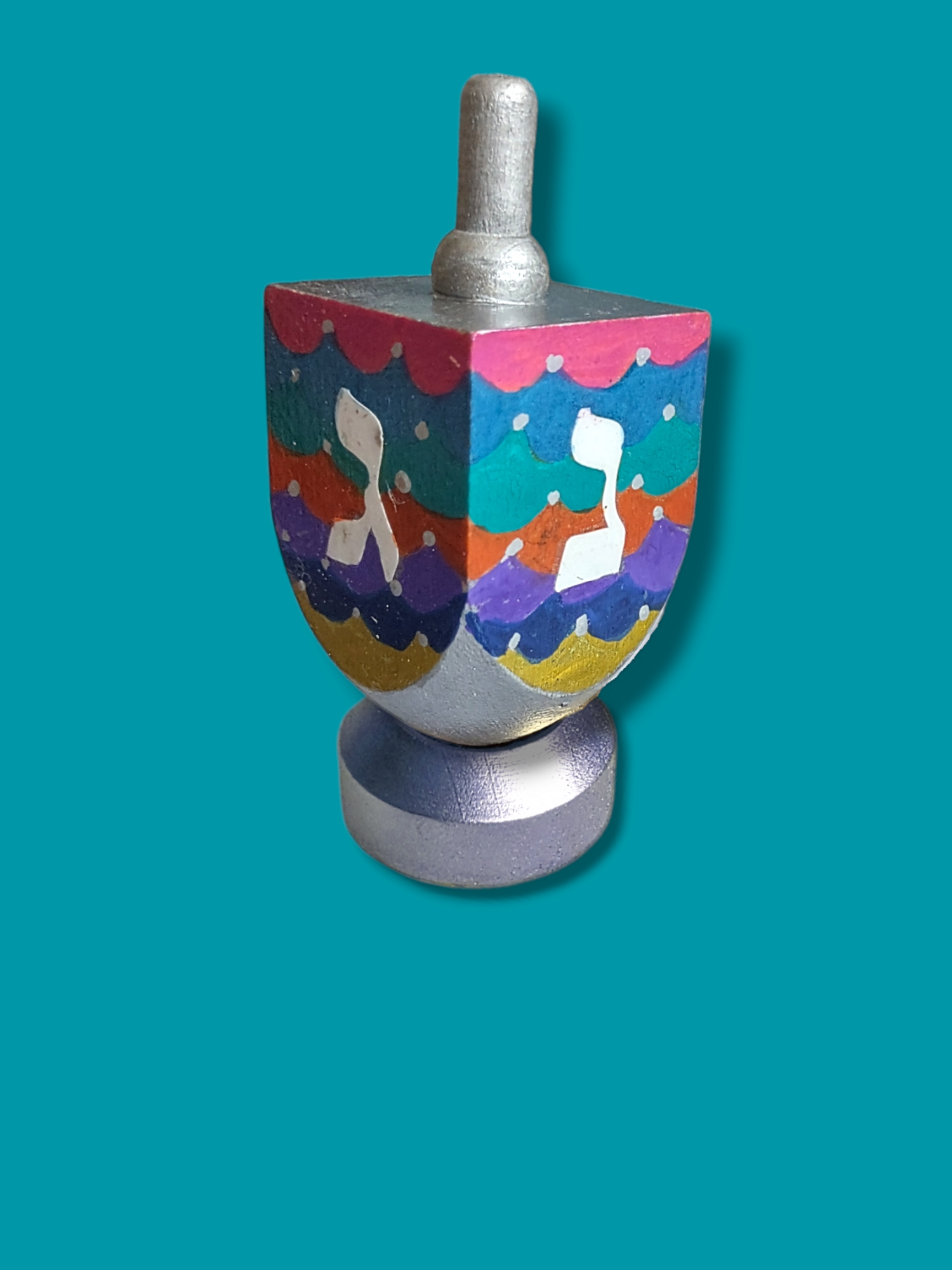 Mermaid Dreidel — hand-painted mermaid on wooden dreidel with stand | Judaica Square Lakewood (view 4)