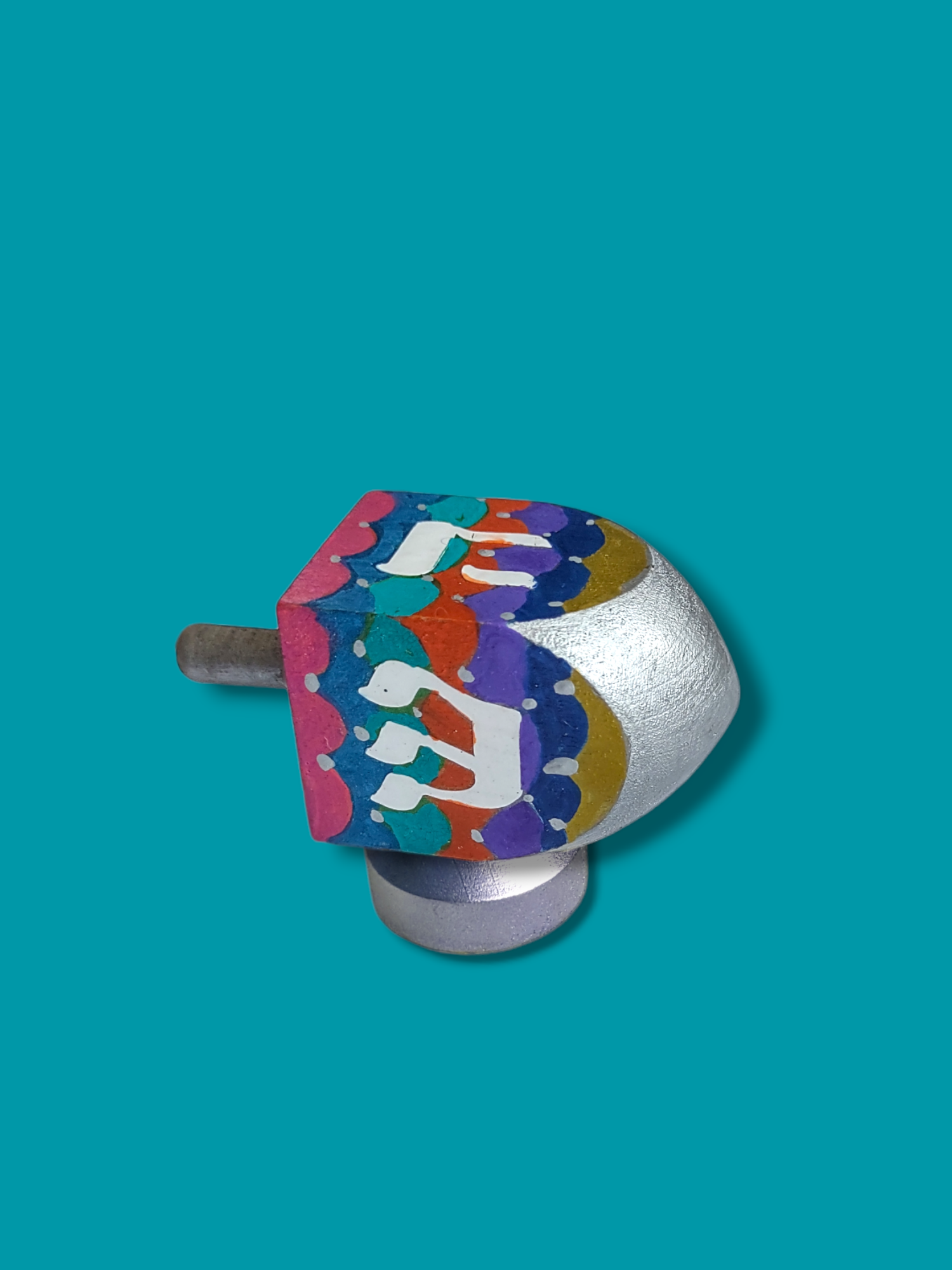 Mermaid Dreidel — hand-painted mermaid on wooden dreidel with stand | Judaica Square Lakewood (view 3)
