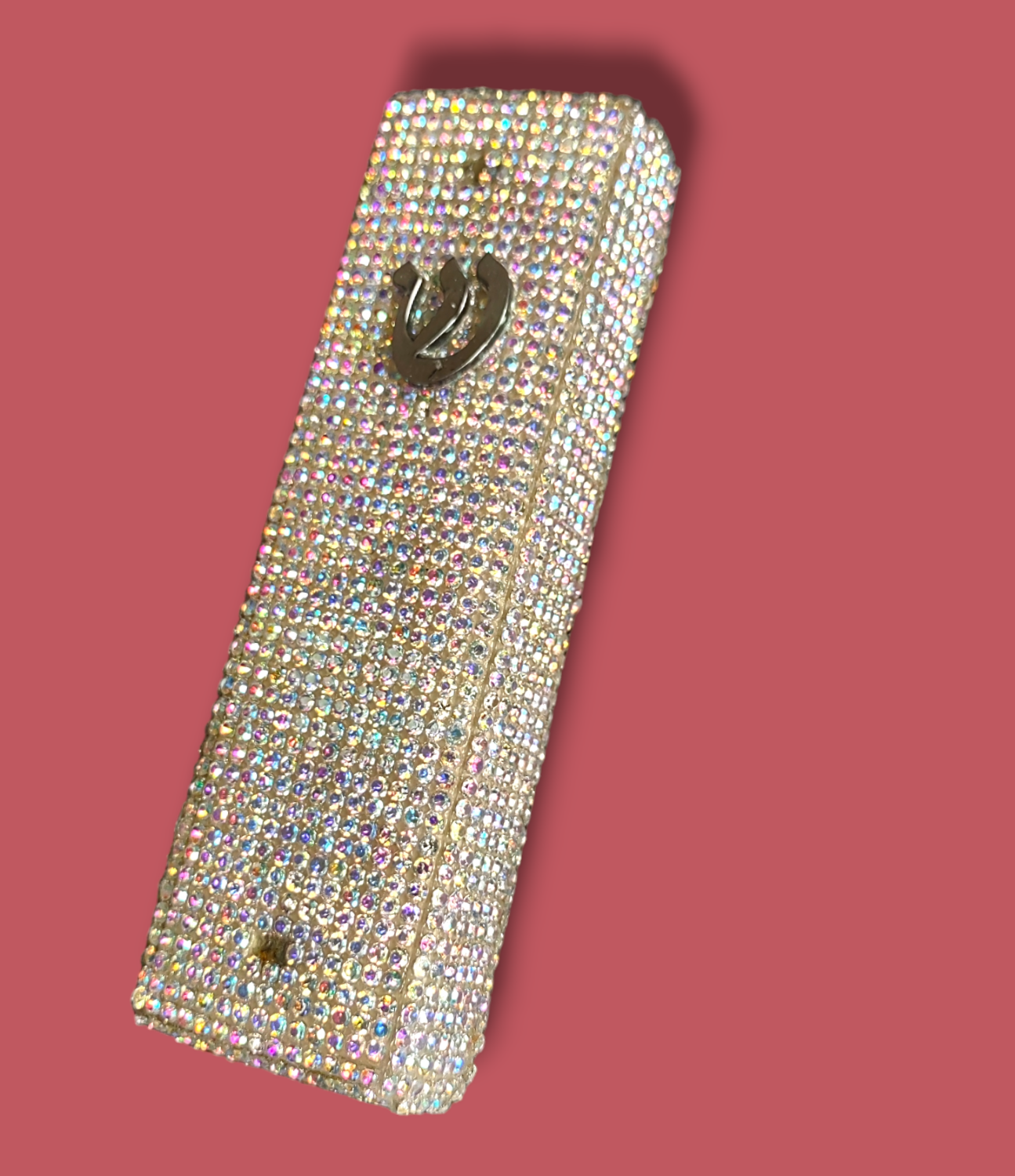 Checkerboard ceramic mezuzah case for an indoor doorpost | Judaica Square Lakewood (view 5)