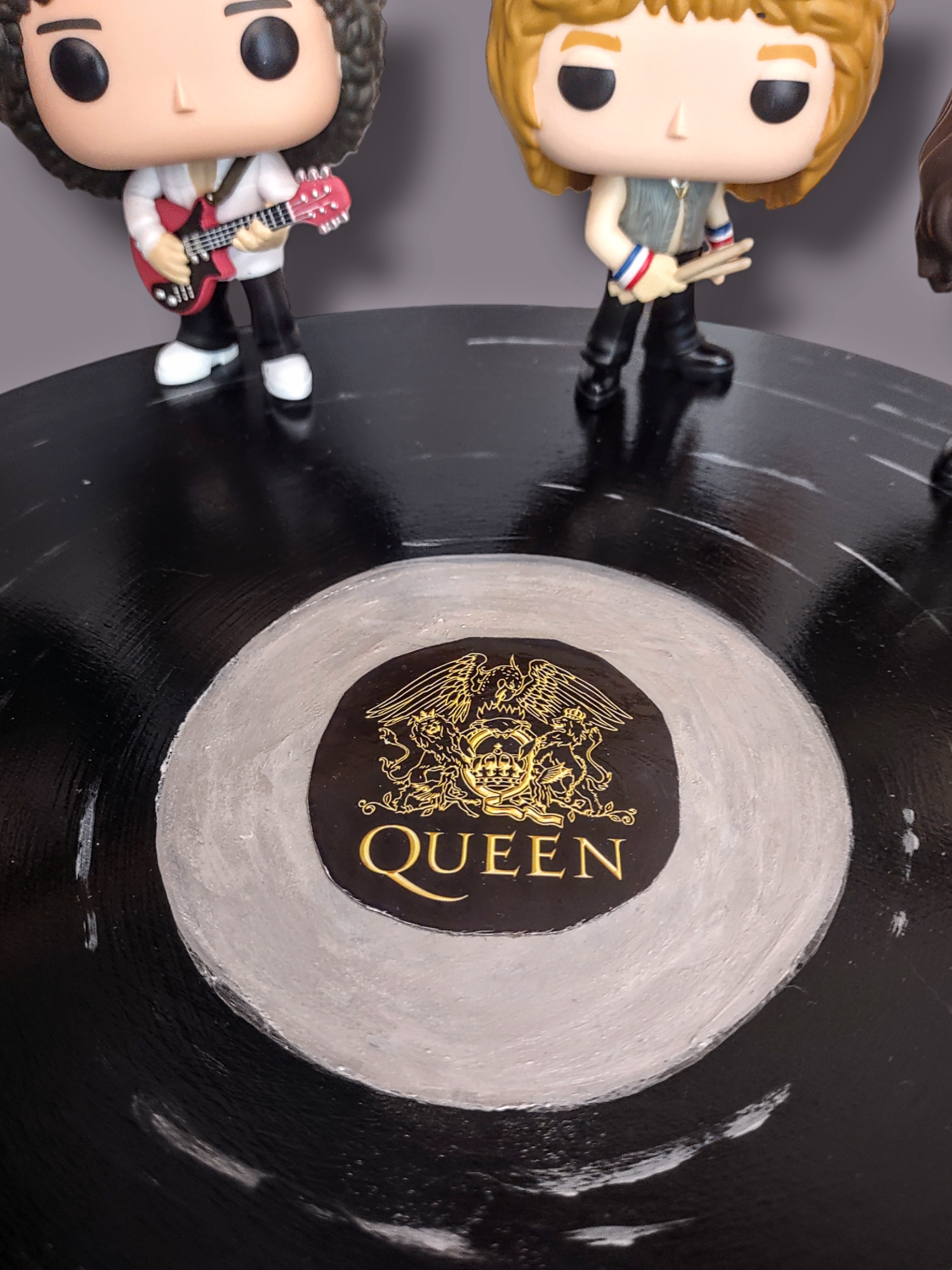 Queen Menorah — Freddie Mercury figures on a record-shaped painted wood tray | Judaica Square Lakewood (view 6)