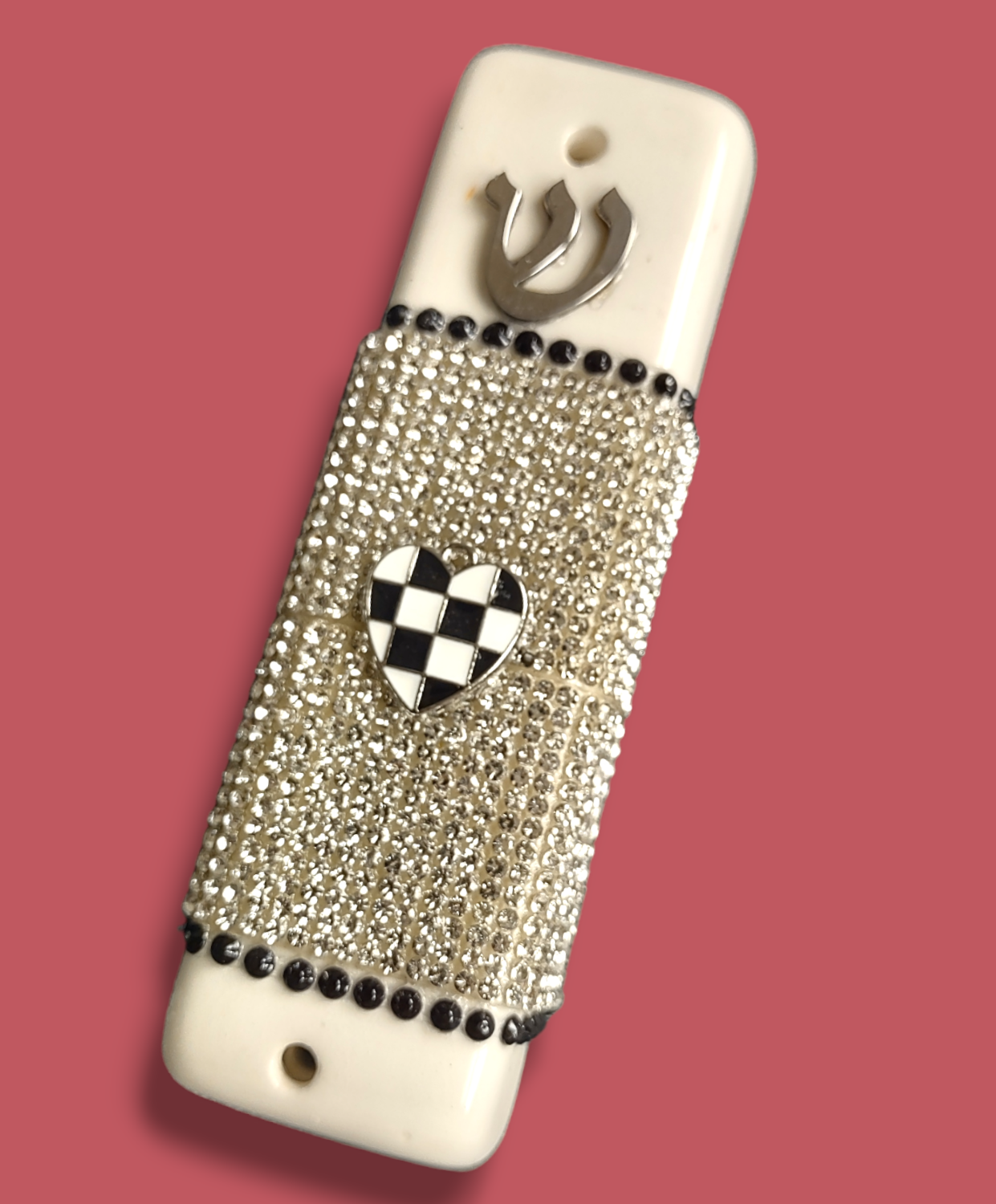 Checkerboard ceramic mezuzah case for an indoor doorpost | Judaica Square Lakewood (view 3)