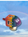 Rainbow Stained Wood Dreidel — rainbow wood stain dreidel on gold stand | Judaica Square Lakewood