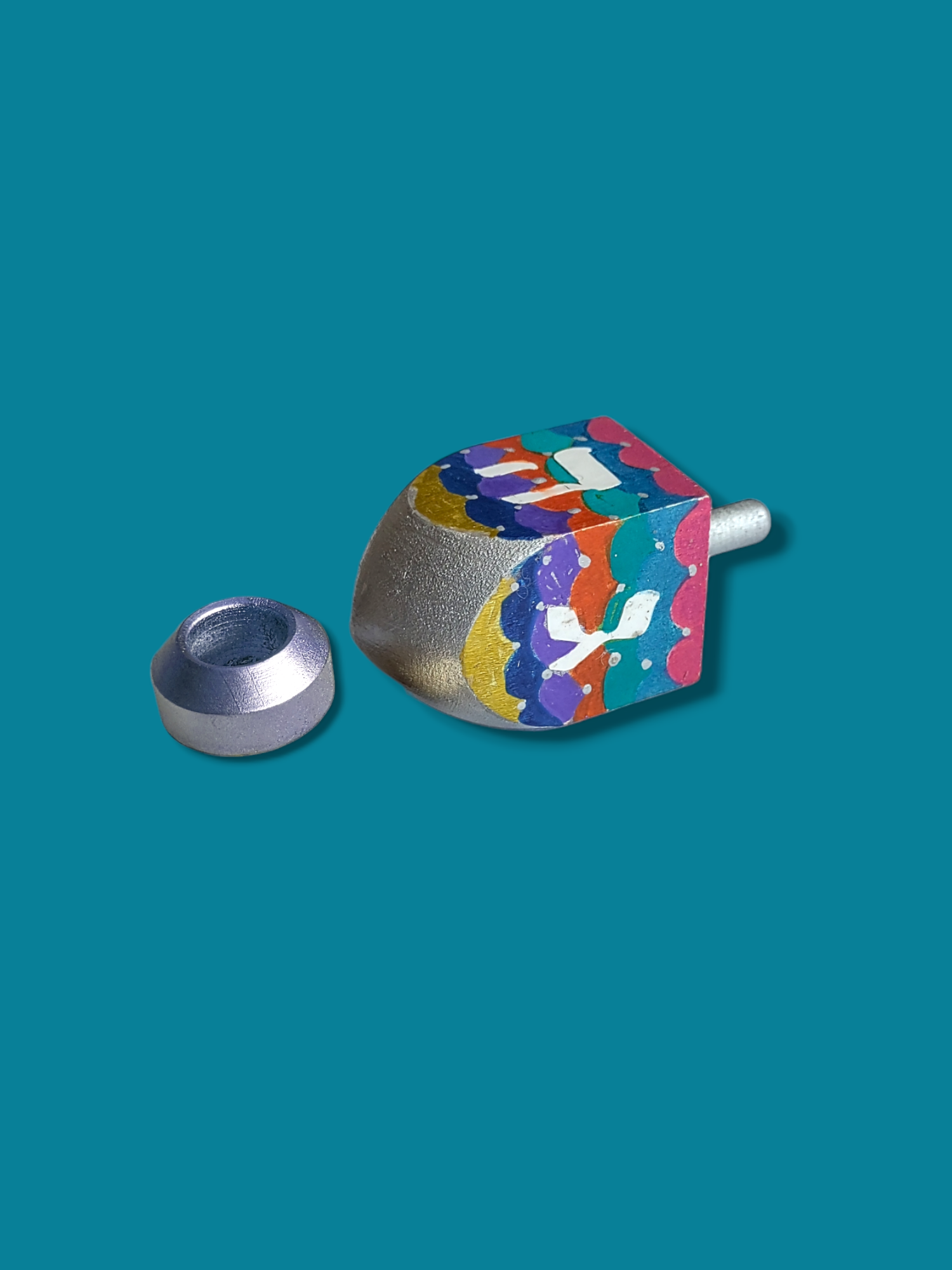Mermaid Dreidel — hand-painted mermaid on wooden dreidel with stand | Judaica Square Lakewood (view 2)