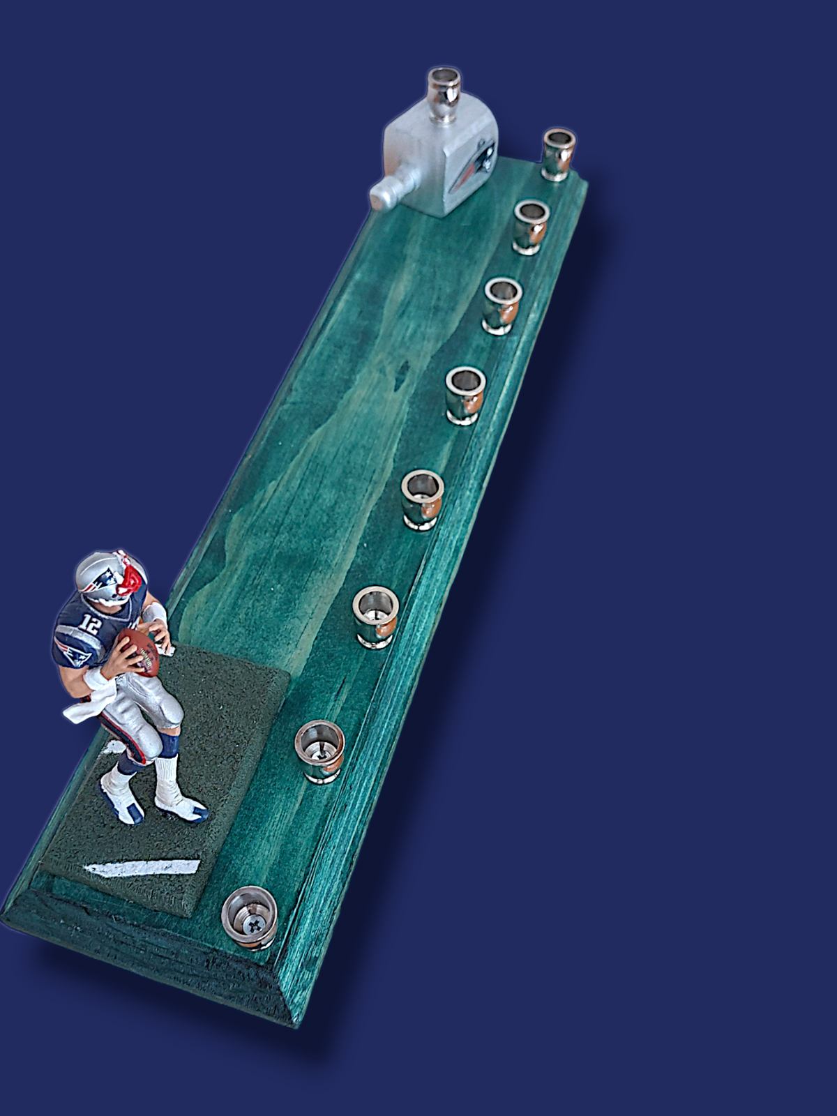Tom Brady Menorah — Patriots number 12 collector figure on wood base | Judaica Square Lakewood (view 3)