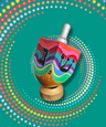 Swirl dreidel — colorful hand-painted wooden dreidel with swirling stripes on a stand | Judaica Square Lakewood