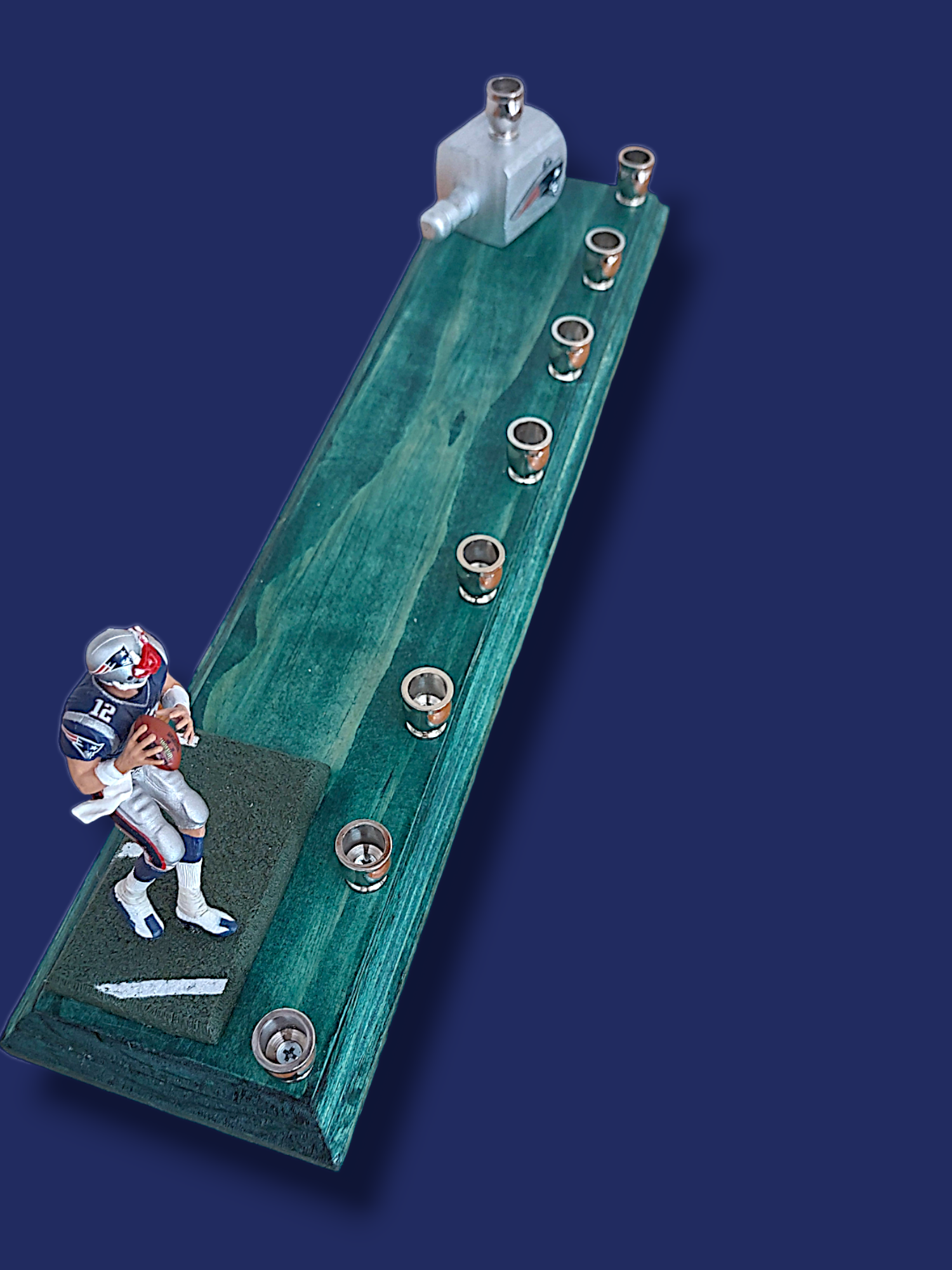 Tom Brady Menorah — Patriots number 12 collector figure on wood base | Judaica Square Lakewood (view 3)