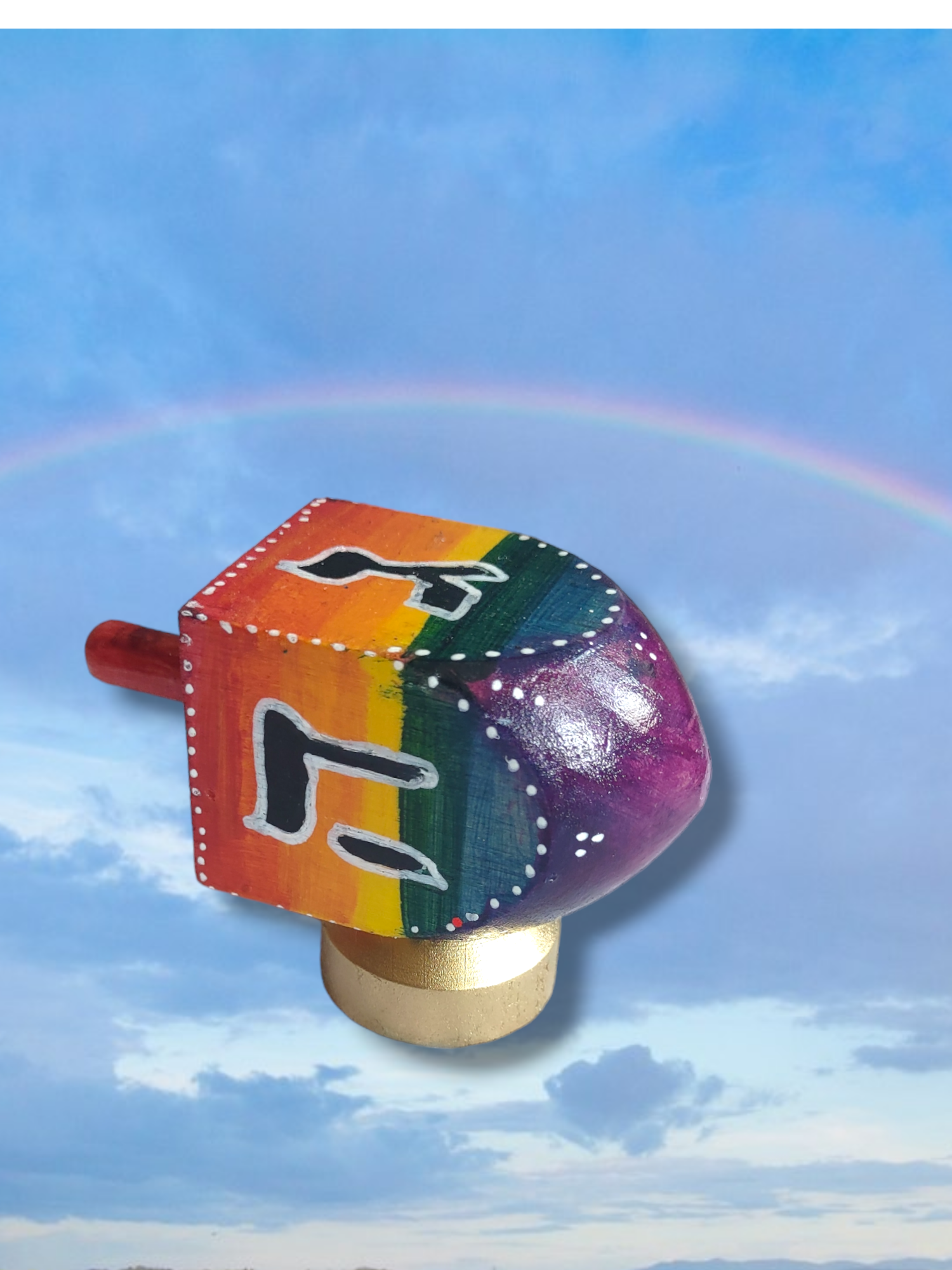 Rainbow stained wood mezuzah case — hand-painted color bands | Judaica Square Lakewood (view 6)