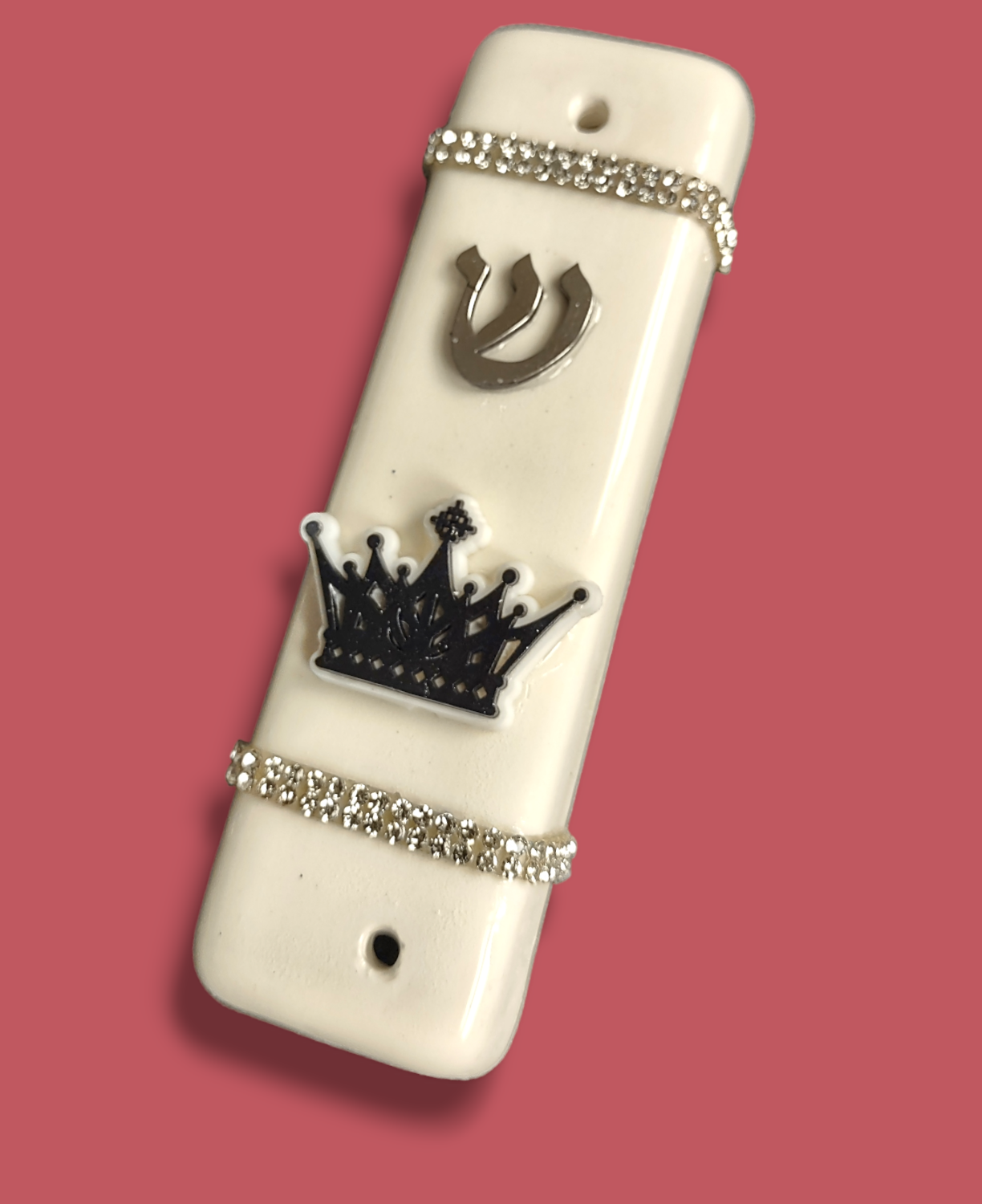 Checkerboard ceramic mezuzah case for an indoor doorpost | Judaica Square Lakewood (view 4)