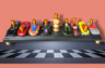 Matchbox car menorah — row of repurposed toy cars with aluminum candle cups | Judaica Square Lakewood