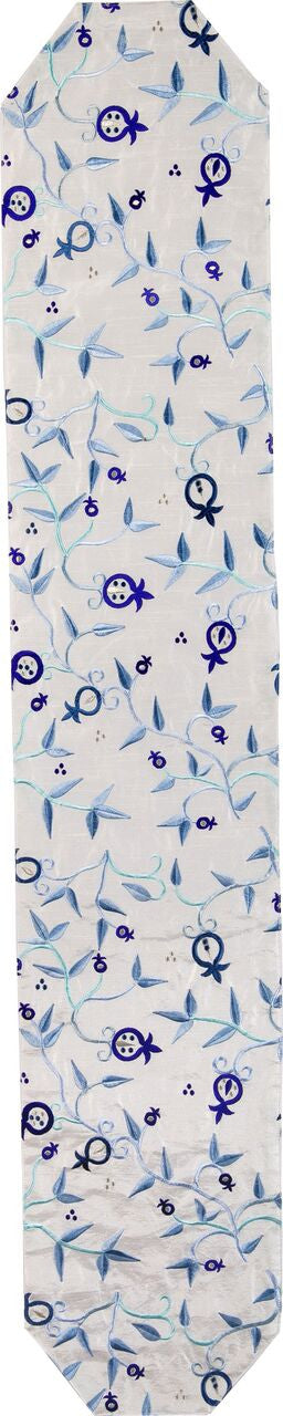 Emanuel Machine Embroidered Runner 60"- Blue Pomagranates (EM-RPL2)