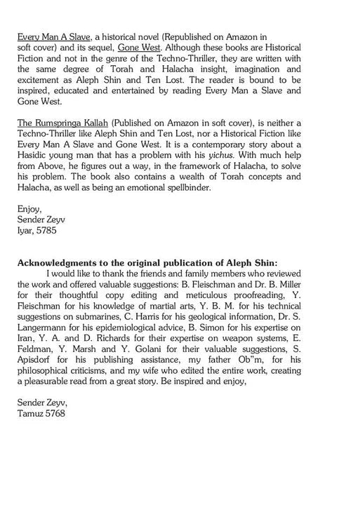 Aleph Shin - A Novel — English Seforim