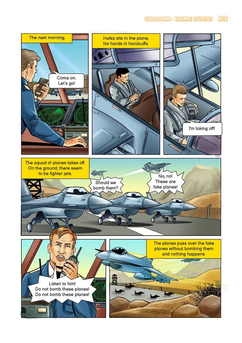 Comic panel page — the trainee boards a plane in handcuffs the next morning