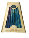 Safed Candles box of blue and purple handcrafted Chanukah candles