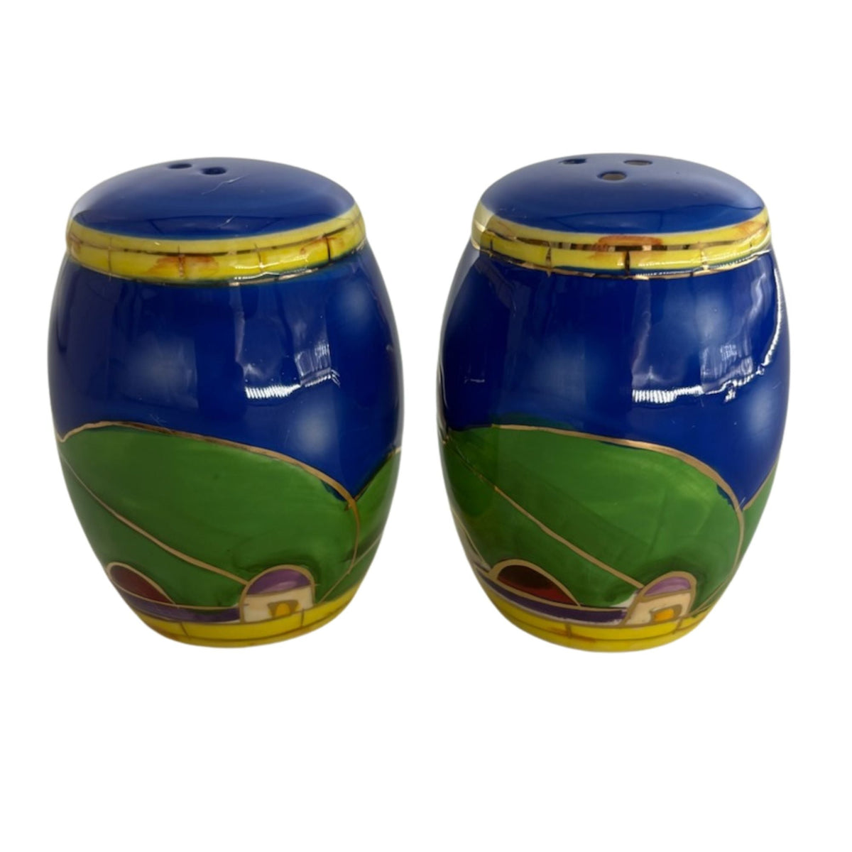 Salt and Pepper Shakers, Karshi Ceramic, Jerusalem, Colored, back view