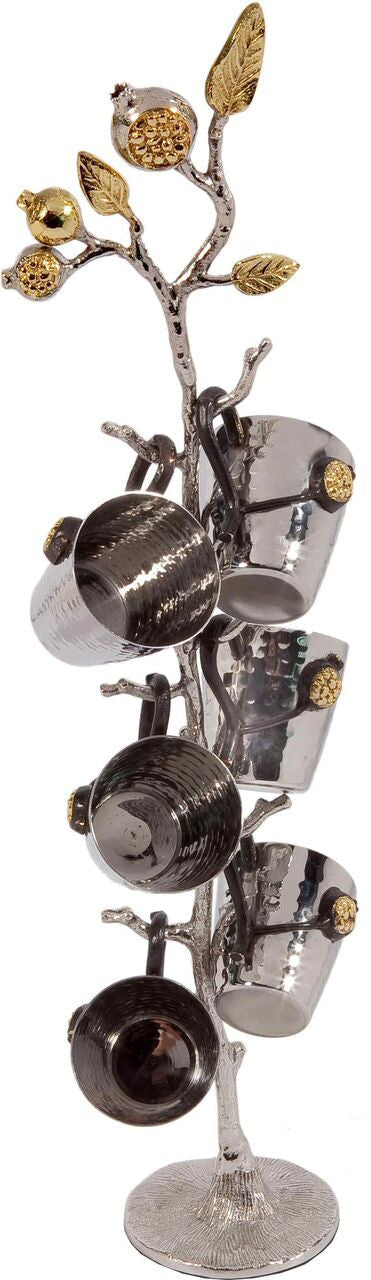 Emanuel Set of 6 Hammered Liquor Cups on Pomegranate Branch Stand