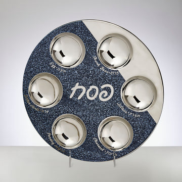 Rite Lite Starry Night Ceramic Seder Plate In Navy And Silver