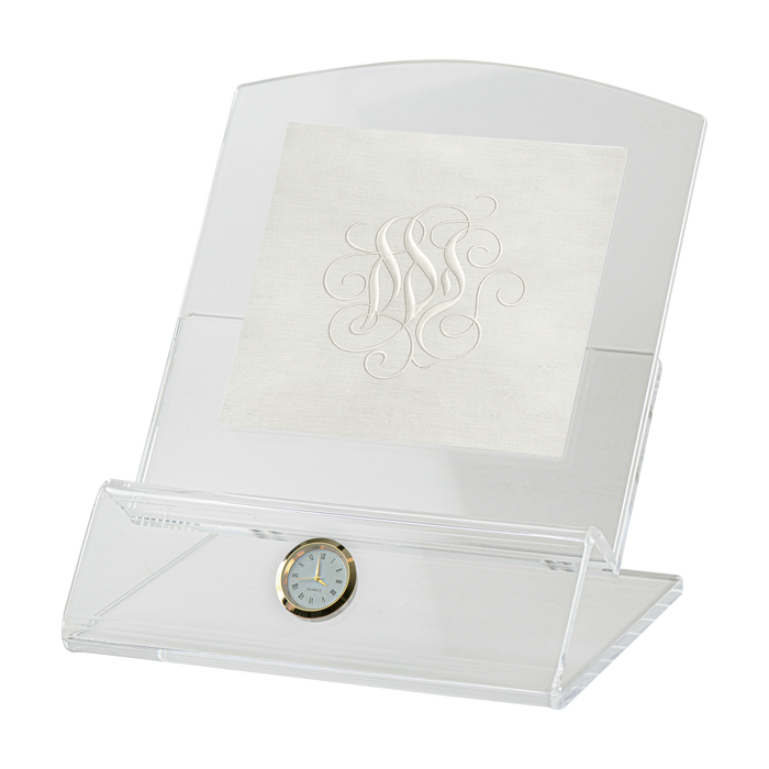 Corsiva Haggadah stand with decorative panel and inset clock