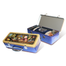Blue children's toy Sefer Torah in an open illustrated carrying box, alongside a closed-box view