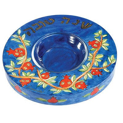 Emauel Wood Painted Honey Plate Pomegranates (EM-RHP2)