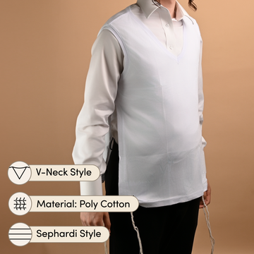 Sephardi-Style Undershirt Tzitzis, V-Neck, 1-Hole