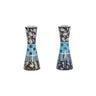 Shabbat Candlesticks, Hand Painted Blue Layers, 4.7 in, front view