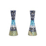 Shabbat Candlesticks, Hand Painted Blue Layers, 5.7 in, front view