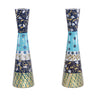 Shabbat Candlesticks, Hand Painted Blue Layers, 8.5 in, front view