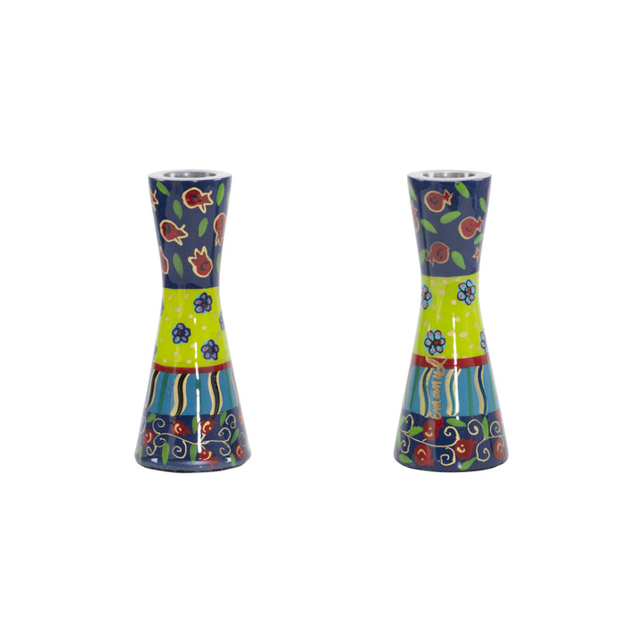 Shabbat Candlesticks, Multicolor Hand Painted, 4.7 in, front view