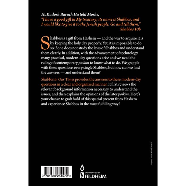 Back cover of Shabbos in Our Times, Volume 2 by Shmuel Stein, with the summary and barcode
