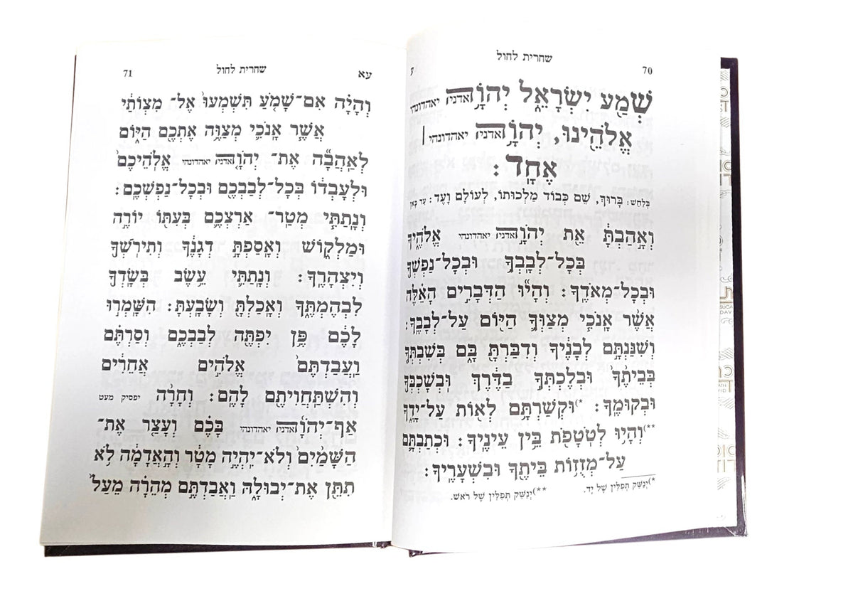 Siddur Succas Dovid Tashbar Sephardic, open interior pages view