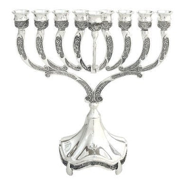 Silver plated Chanukah menorah with curved decorated branches