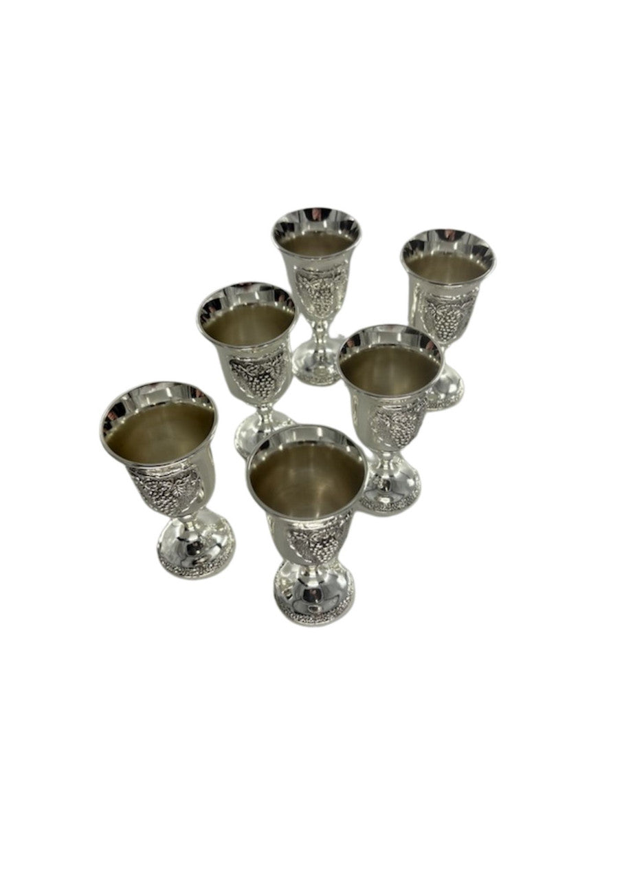 Silver Plated Liquor Cup Set with Tray, Grape Design, set shown