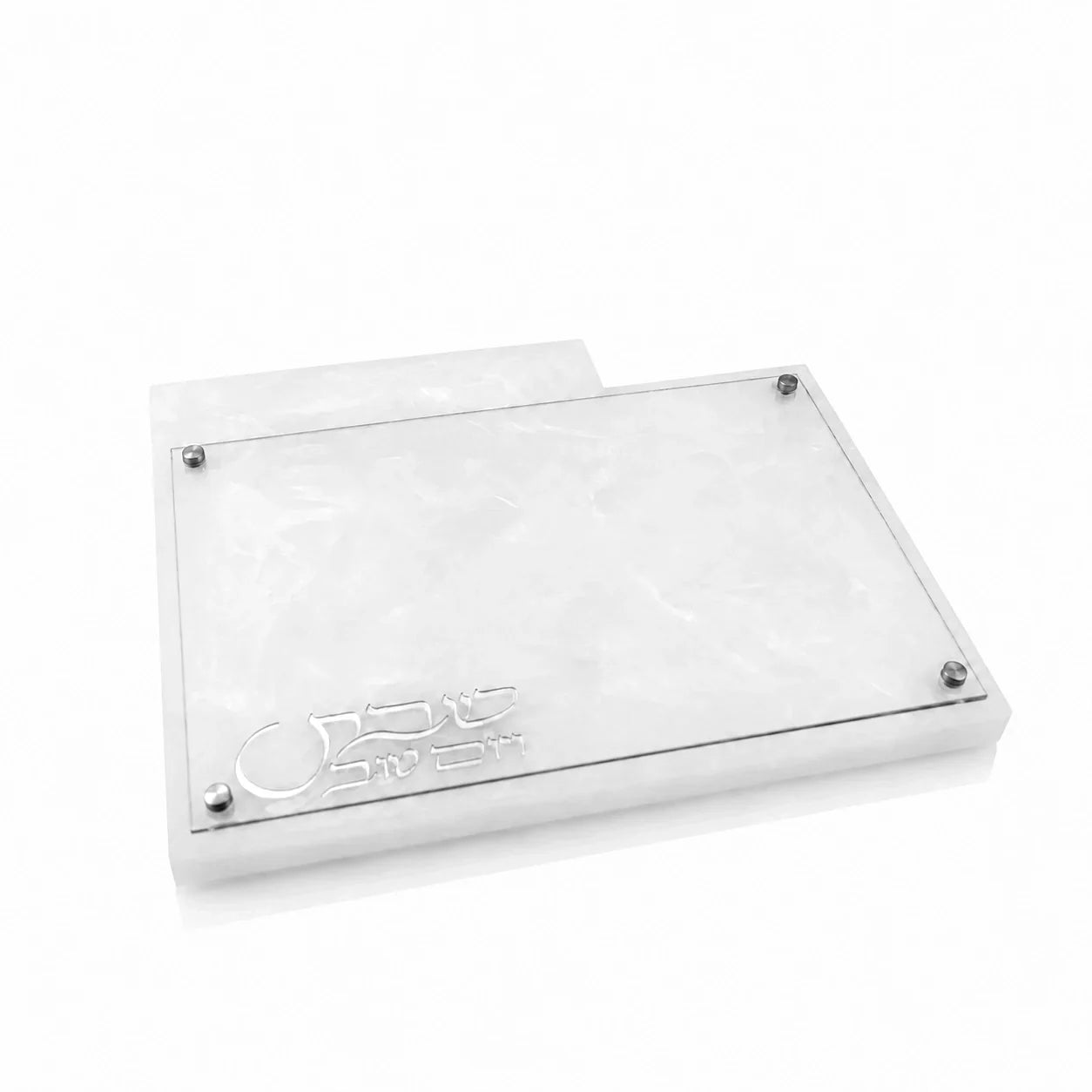 Silver marbled resin challah board with integrated knife slot