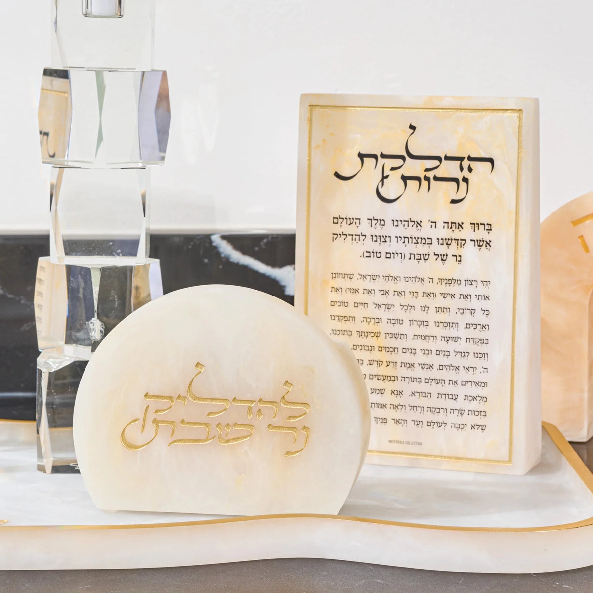 Silver marble-look resin Shabbos matchbox holder with built-in striker