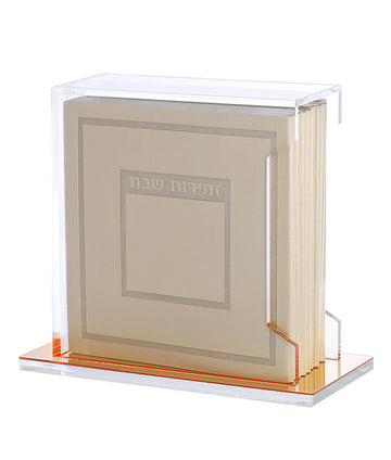 Simchonim Lucite stand holding Hadar model zemiros in cream