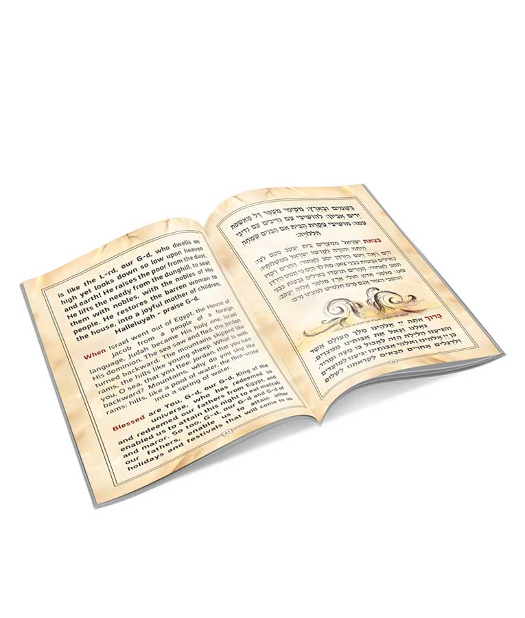 Simchonim illustrated Hebrew English Haggadah, opened to show the inside pages