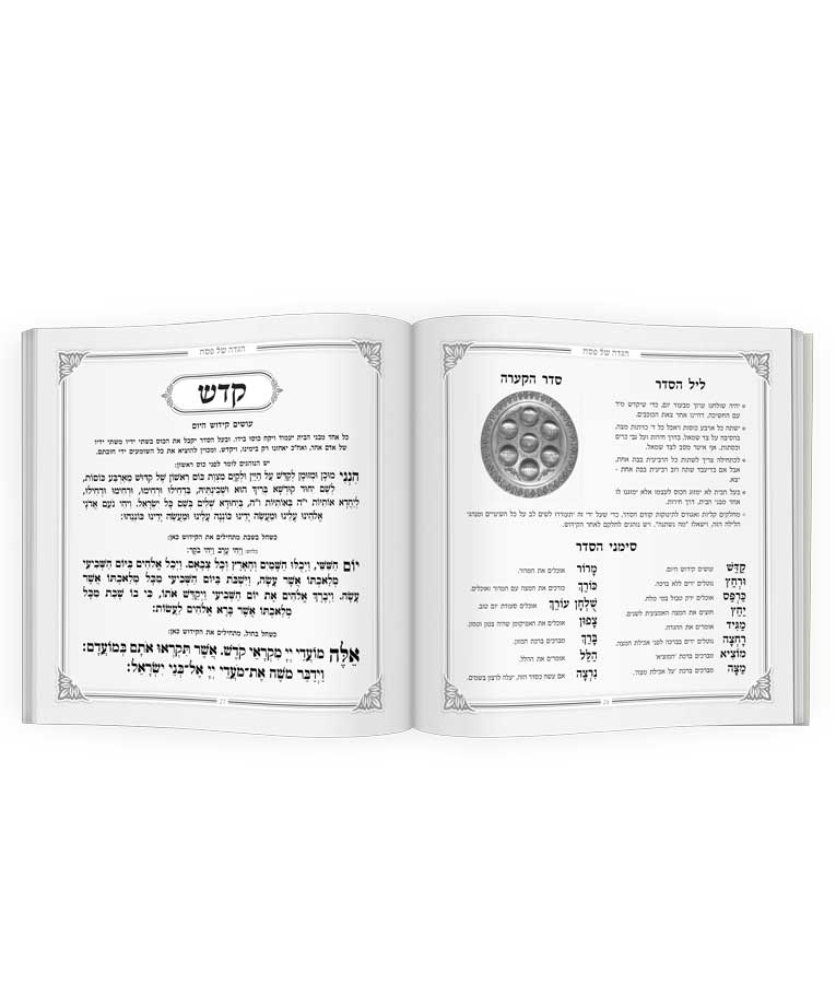 Simchonim haggadah with Swarovski stones, opened to show the inside pages