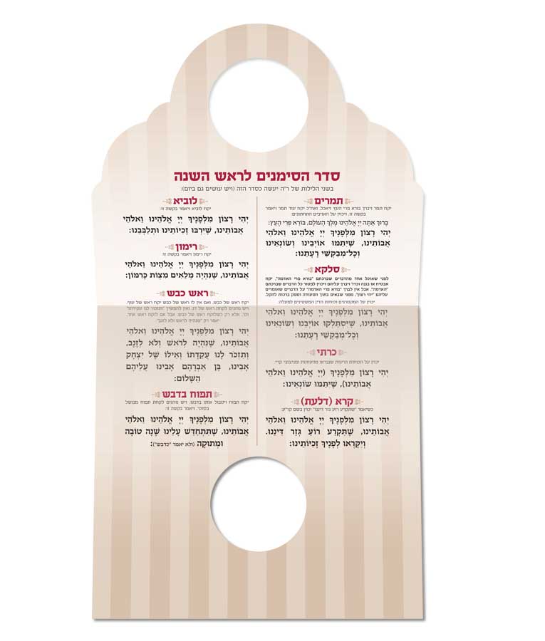 Simchonim Simana Tava Simanim card, opened to show the inside pages