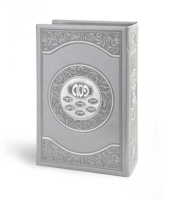 Simchonim stand holding six Haggados in gray