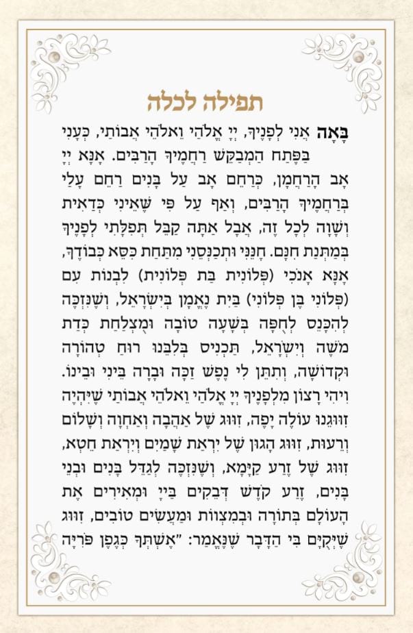 Simchonim tefillah LeKallah pearls model, opened to show the inside pages