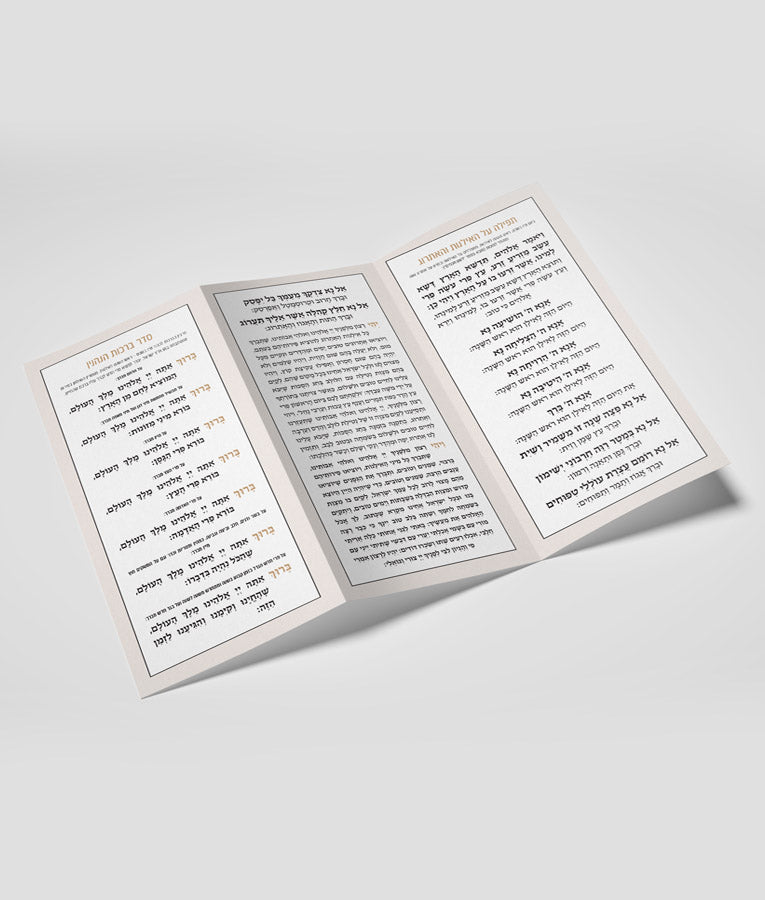 Simchonim tu BShvat prayer card, opened to show the inside pages