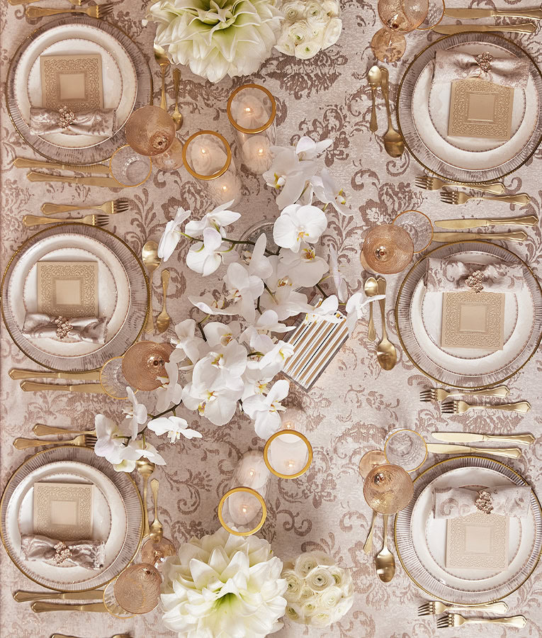Simchonim Lacey model zemiros, shown on a table setting
