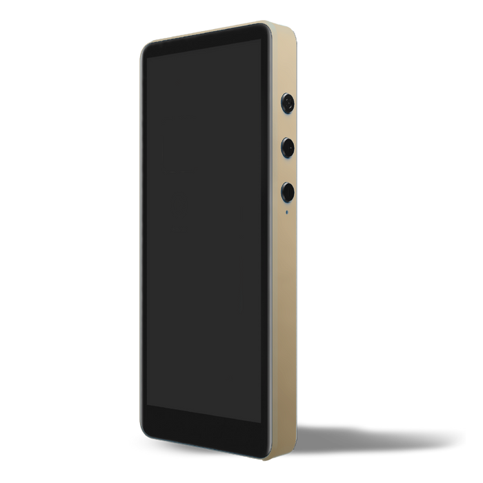 24Six Solo Gold no Wi-Fi kosher MP3 player, front and side view