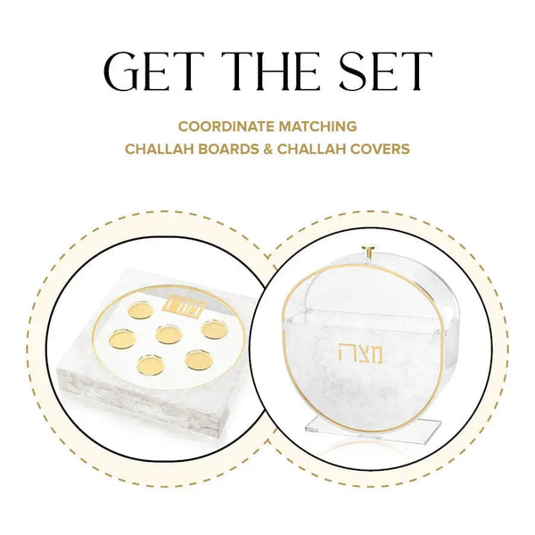 Standing Pearlstone Seder Plate & Matzah Box Set — lucite | Judaica Square Lakewood