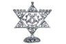 Silver metal Star of David shaped menorah with pomegranate openwork center on a round base