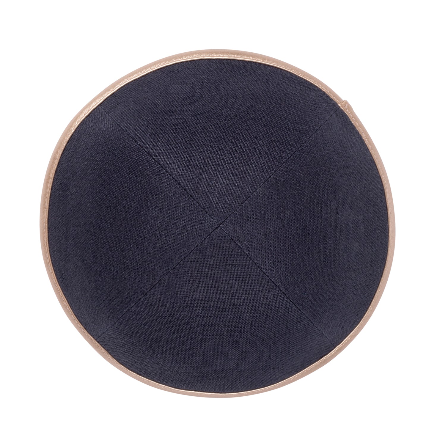 Gold Linen Kippah - showing rim trim, six-panel construction