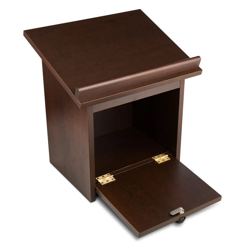 Tabletop Wood Shtender with Combination Lock, Brown Walnut, open