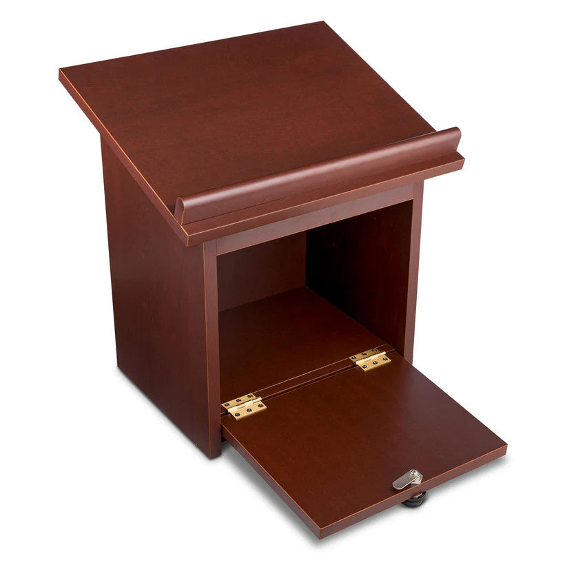 Tabletop Wood Shtender with Combination Lock, Mahogany, open