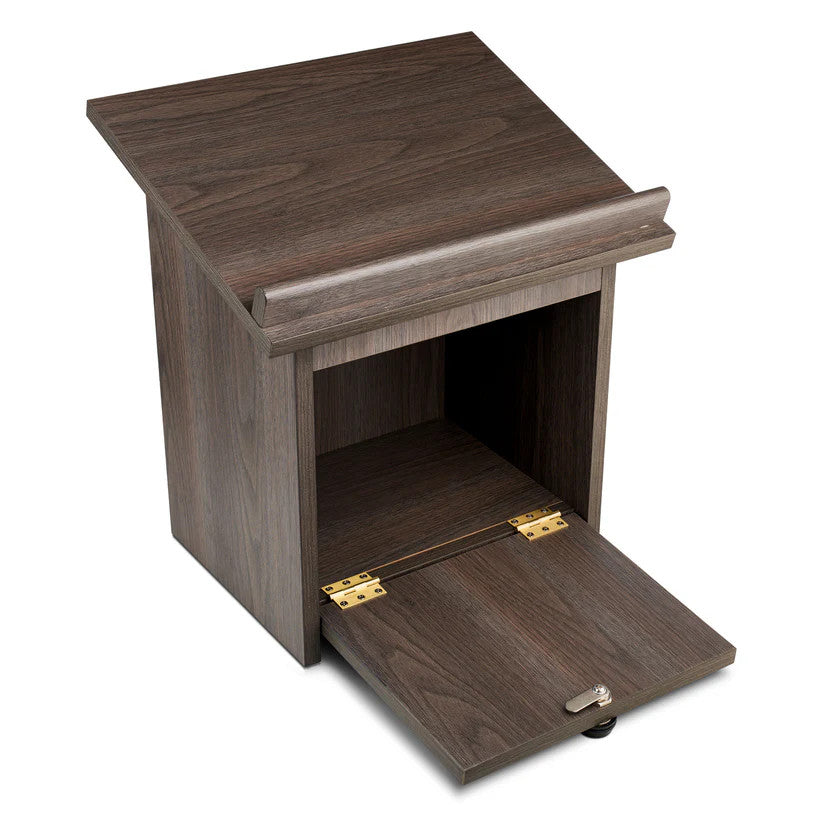 Tabletop Wood Shtender with Combination Lock, Taupe, open